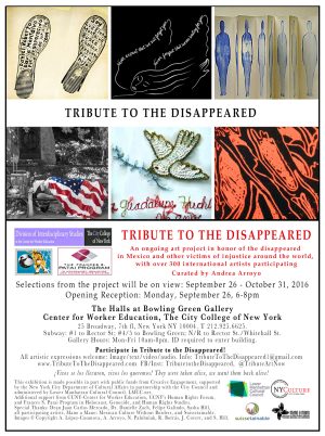 9-26_Tribute to the Disappeared Exhibition_Curated by Andrea Arroyo_CUNY_
